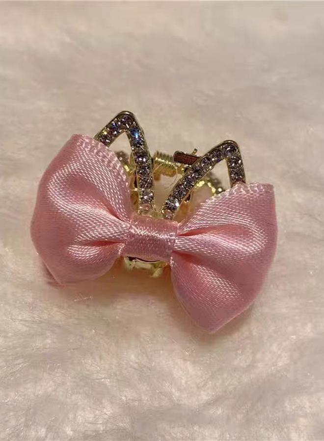 Take Two Pink Bow Rhinestone Hair Clip - Image 2