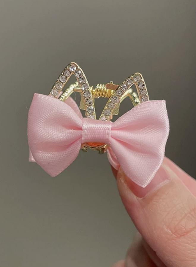 Take Two Pink Bow Rhinestone Hair Clip - Image 1