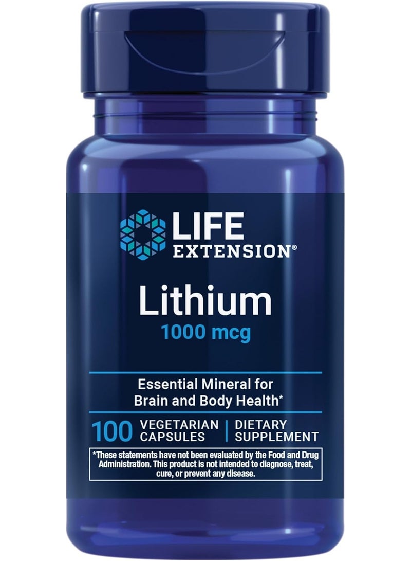 لايف إكستنشن الليثيوم 1000 ميكروغرام - مكمل غذائي من المعادن النادرة - 100 كبسولة نباتية - تركيبة منخفضة الجرعة - Image 1