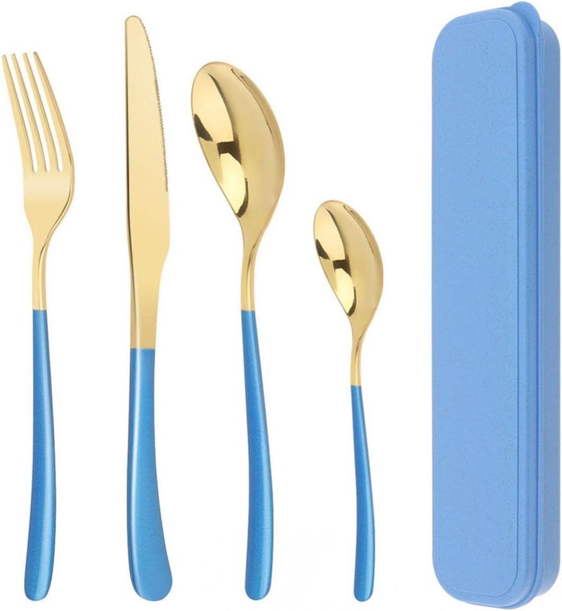 OriGlam Silverware Set Flatware Cutlery Set Stainless Steel Kitchen Utensils Set Tableware Cutlery Set for Home and Restaurant Blue  Gold - Image 5