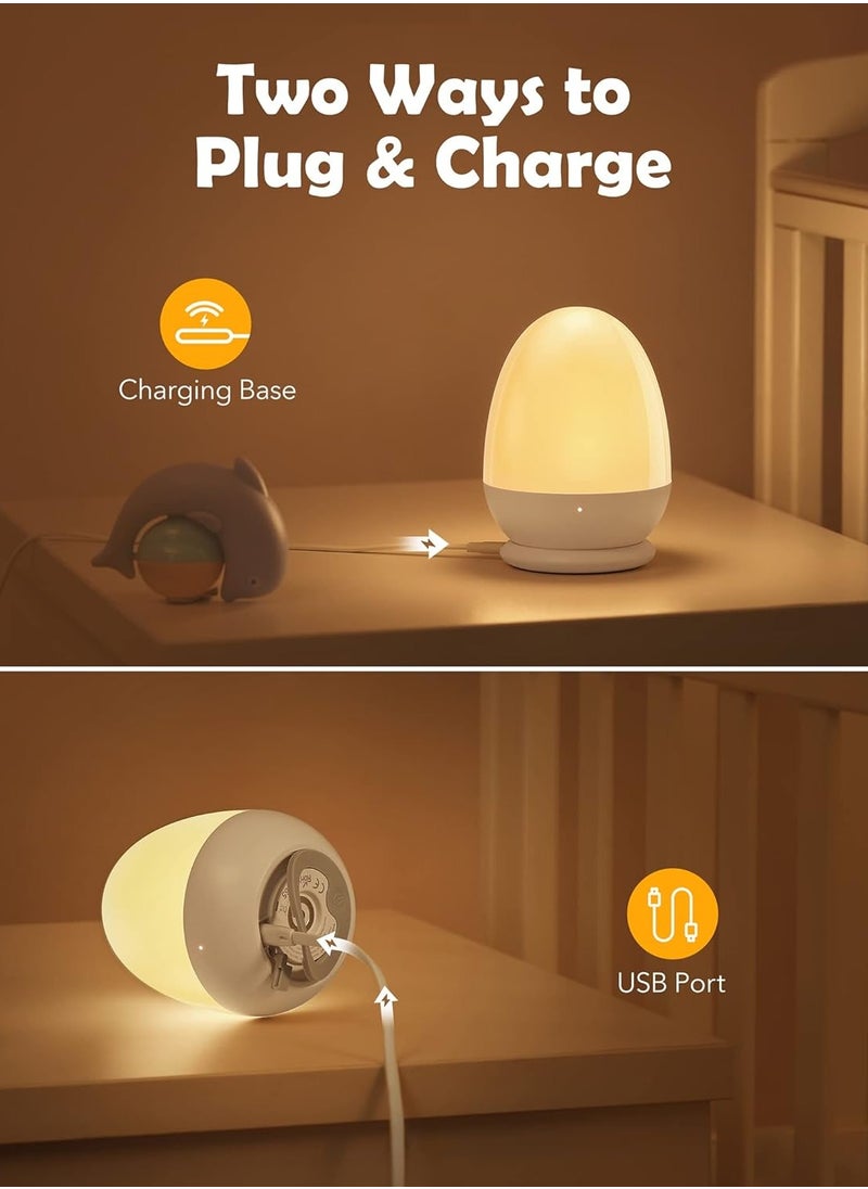 GUDOO Baby Night Light for Kid Portable Egg Nightlight with Stable Charging Pad Touch Nursery Night Lamp for Breastfeeding Toddler Night Light for Bedroom Timer Setting  - Image 2