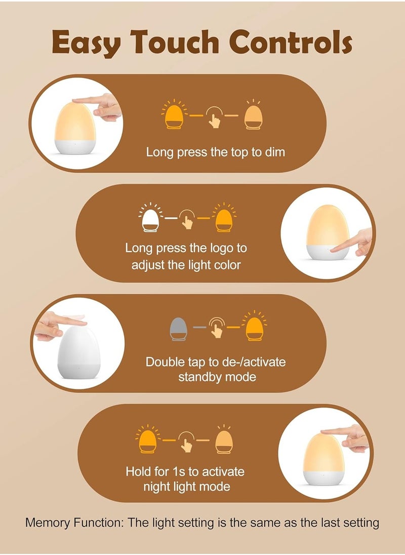 GUDOO Baby Night Light for Kid Portable Egg Nightlight with Stable Charging Pad Touch Nursery Night Lamp for Breastfeeding Toddler Night Light for Bedroom Timer Setting  - Image 4