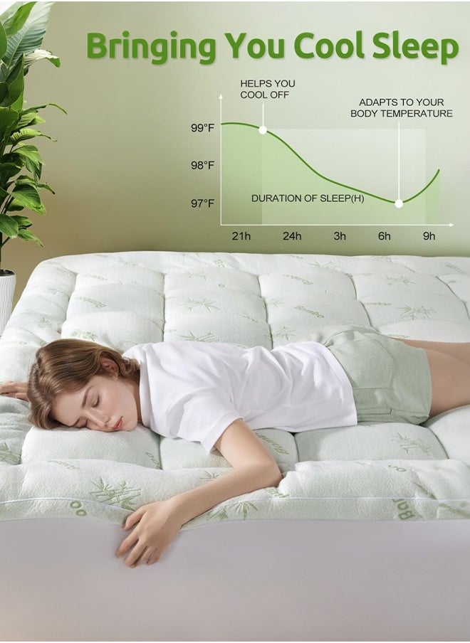 Arabest - Bamboo Mattress Topper 800 GSM Cooling Mattress Pad for Back Pain,Soft Mattress Protector Cover with Four Corner Fixing Strap Height 8 cm Size 200x120cm - Image 1