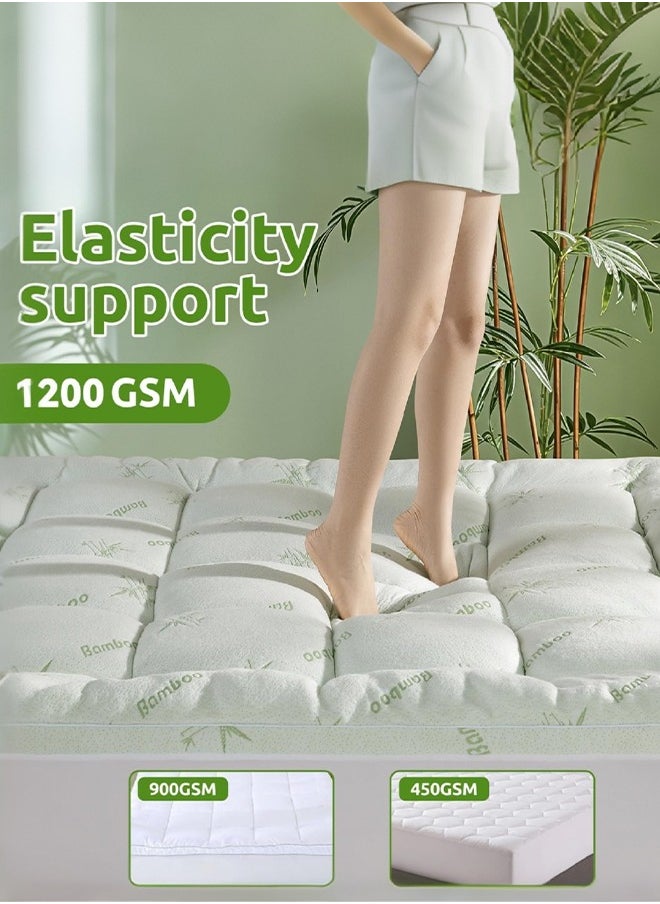 Arabest - Bamboo Mattress Topper 800 GSM Cooling Mattress Pad for Back Pain,Soft Mattress Protector Cover with Four Corner Fixing Strap Height 8 cm Size 200x120cm - Image 1