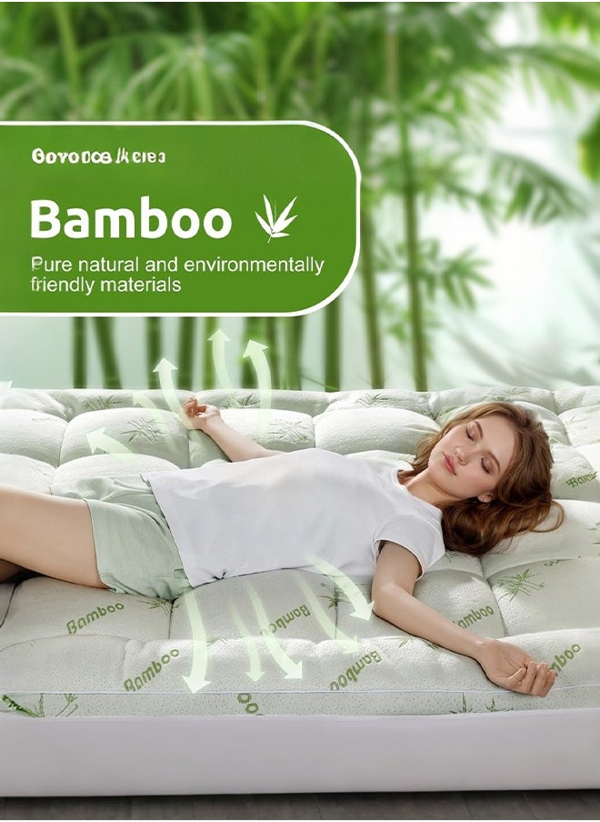 Arabest - Bamboo Mattress Topper 800 GSM Cooling Mattress Pad for Back Pain,Soft Mattress Protector Cover with Four Corner Fixing Strap Height 8 cm Size 200x120cm - Image 1