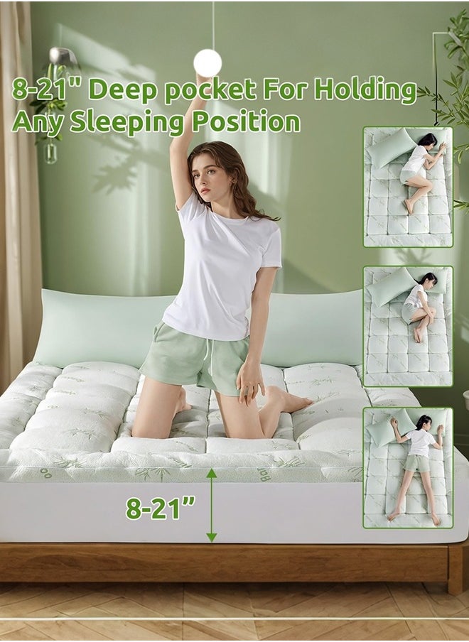 Arabest - Bamboo Mattress Topper 800 GSM Cooling Mattress Pad for Back Pain,Soft Mattress Protector Cover with Four Corner Fixing Strap Height 8 cm Size 200x120cm - Image 1