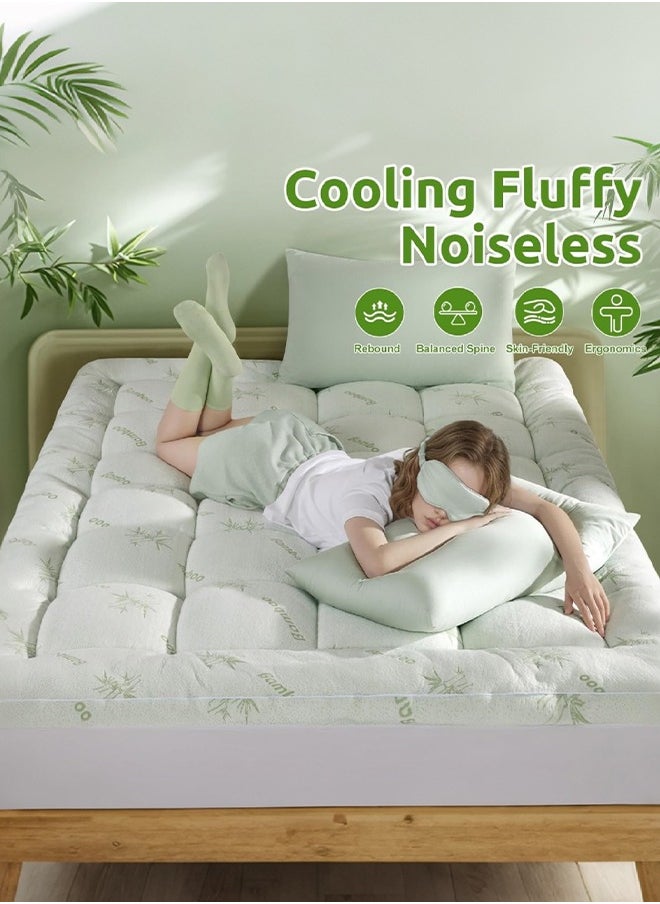 Arabest - Bamboo Mattress Topper 800 GSM Cooling Mattress Pad for Back Pain,Soft Mattress Protector Cover with Four Corner Fixing Strap Height 8 cm Size 200x120cm - Image 1