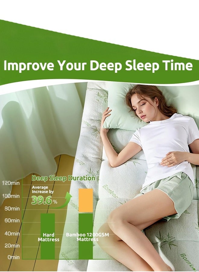 Arabest - Bamboo Mattress Topper 800 GSM Cooling Mattress Pad for Back Pain,Soft Mattress Protector Cover with Four Corner Fixing Strap Height 8 cm Size 200x120cm - Image 1
