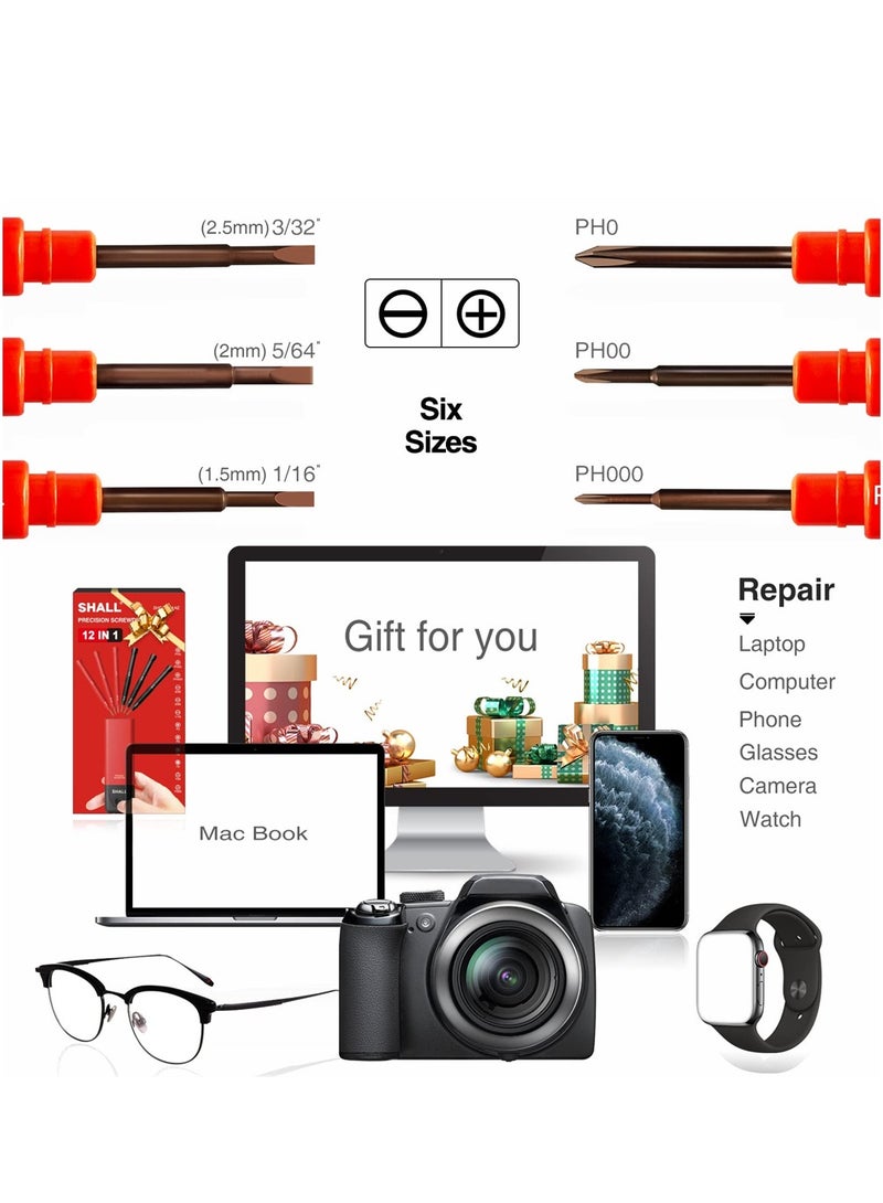 سيوسي مجموعة مفك براغي دقيقة مكونة من 6 قطع، تتضمن 12 مفكًا مغناطيسيًا صغيرًا، نهاية مزدوجة S2 Mini Phillips/Slotted/Torx/ Pentalobe/Triwing، مجموعة أدوات إصلاح للكمبيوتر المحمول والساعة والإلكترونيات - Image 2