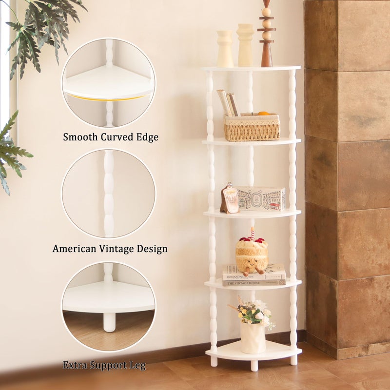 MaxSmeo Corner Bookshelf, 5-Tier Corner Shelf Stand, Modern Corner Plant Shelves with Storage, for Bedroom, Bathroom, Kitchen, Living Room (White) - Image 4