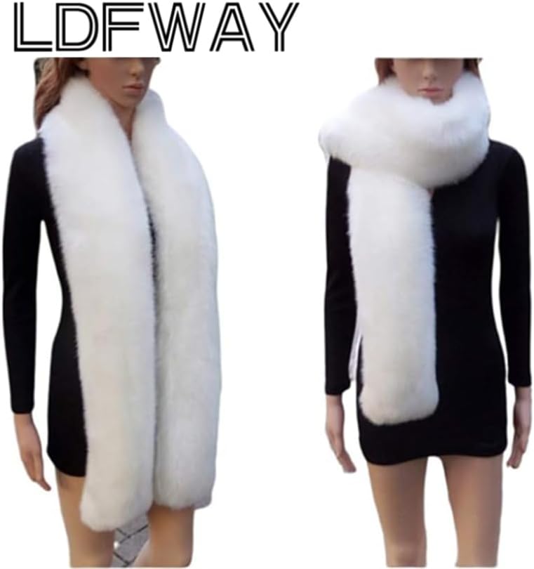 LDFWAY Long Men Women Faux Fur Collar Winter Warm Wrap Stole Scarf Shawl Shrug - Image 1