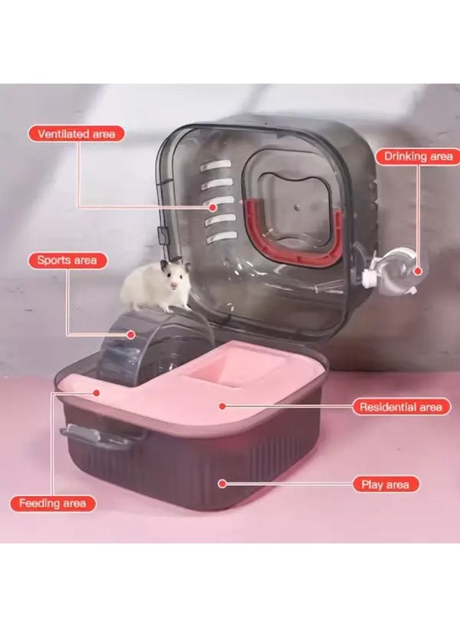 Portable Hamster Cage with Wheel Transparent Black Habitat Kit Water Bottle Feeder - Image 5