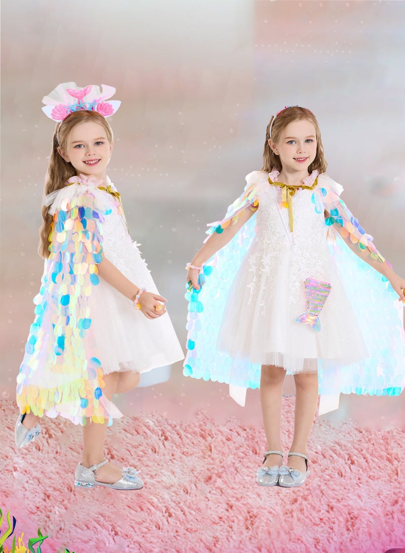 LENND Princess Dress Up Toys for Girls 3-8 years old, Mermaid Toddler Toys Shiny Sequin Princess Cape Set Kids Toys, Princess Girl Toys for Birthday Gifts Kit for Toddler Girls Age 3-8 Years Old - Image 2