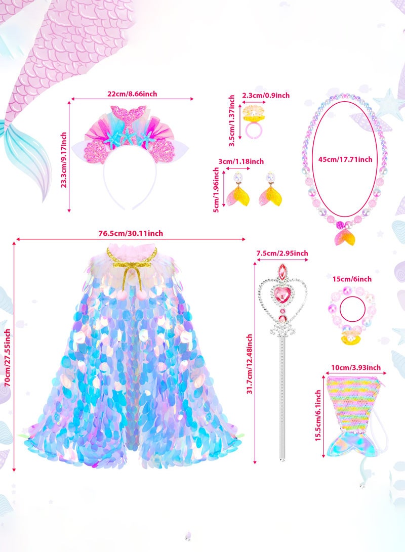 LENND Princess Dress Up Toys for Girls 3-8 years old, Mermaid Toddler Toys Shiny Sequin Princess Cape Set Kids Toys, Princess Girl Toys for Birthday Gifts Kit for Toddler Girls Age 3-8 Years Old - Image 4