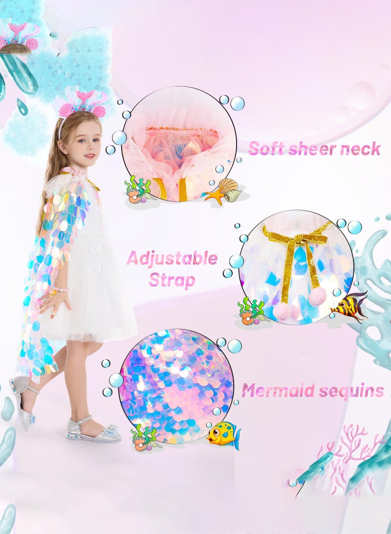 LENND Princess Dress Up Toys for Girls 3-8 years old, Mermaid Toddler Toys Shiny Sequin Princess Cape Set Kids Toys, Princess Girl Toys for Birthday Gifts Kit for Toddler Girls Age 3-8 Years Old - Image 5