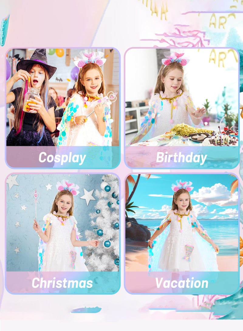 LENND Princess Dress Up Toys for Girls 3-8 years old, Mermaid Toddler Toys Shiny Sequin Princess Cape Set Kids Toys, Princess Girl Toys for Birthday Gifts Kit for Toddler Girls Age 3-8 Years Old - Image 3