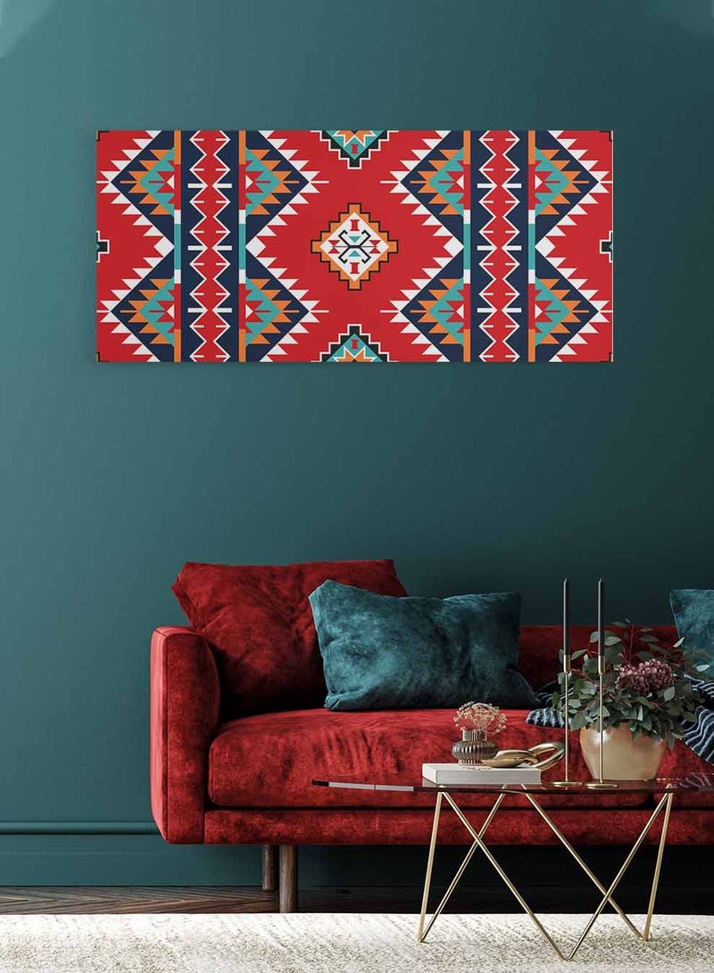 LOWHA Framed Canvas Wall Art Stretched Over Wooden Frame, Panorama Orientation Arabic Sadu Pattern Painting, For Home, Living Room, Office Décor - Image 4