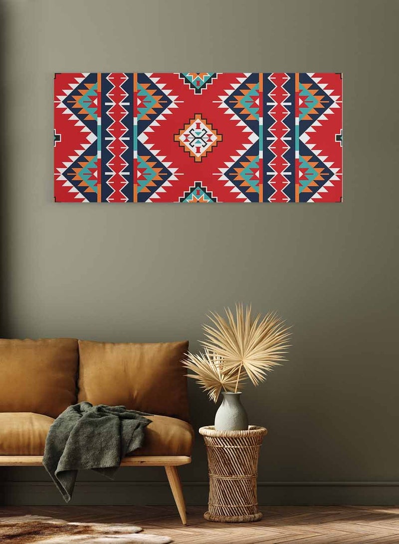 LOWHA Framed Canvas Wall Art Stretched Over Wooden Frame, Panorama Orientation Arabic Sadu Pattern Painting, For Home, Living Room, Office Décor - Image 3