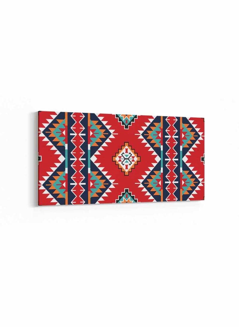 LOWHA Framed Canvas Wall Art Stretched Over Wooden Frame, Panorama Orientation Arabic Sadu Pattern Painting, For Home, Living Room, Office Décor - Image 5