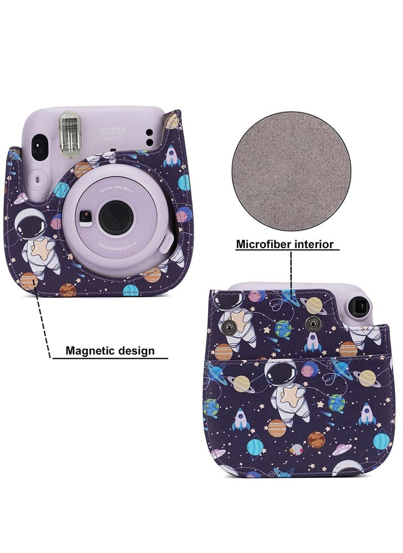 SYOSI - Instant Camera Case Compatible with for Fujifilm Instax Mini 11/9 / 8/8+ PU Leather Bag with Pocket and Adjustable Shoulder Strap Mini Photo Album (Astronaut) - Image 1