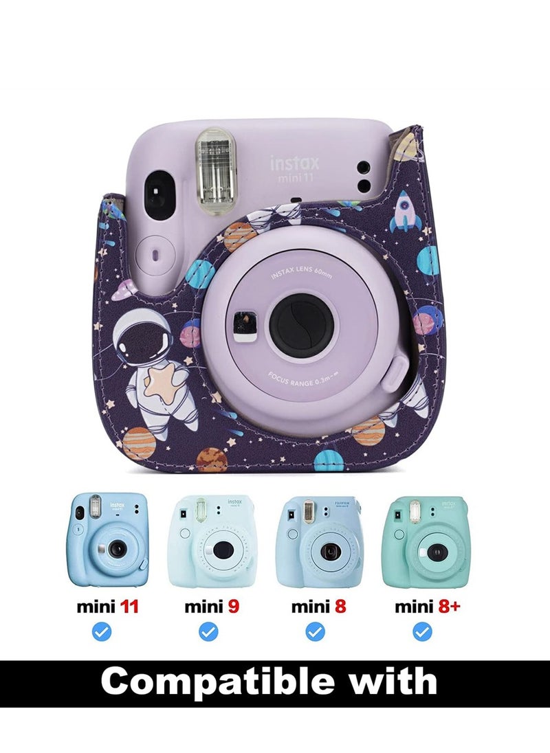 SYOSI - Instant Camera Case Compatible with for Fujifilm Instax Mini 11/9 / 8/8+ PU Leather Bag with Pocket and Adjustable Shoulder Strap Mini Photo Album (Astronaut) - Image 1