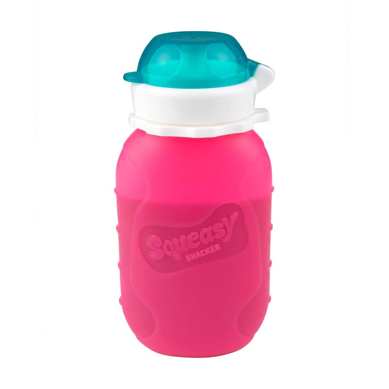 Squeasy Snacker Pink 6 oz Squeasy Snacker Spill Proof Silicone Reusable Food Pouch - for Both Soft Foods and Liquids - Water, Apple Sauce, Yogurt, Smoothies, Baby Food - Dishwasher Safe - Image 1