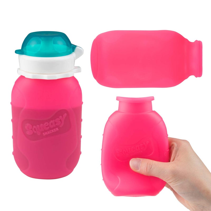 Squeasy Snacker Pink 6 oz Squeasy Snacker Spill Proof Silicone Reusable Food Pouch - for Both Soft Foods and Liquids - Water, Apple Sauce, Yogurt, Smoothies, Baby Food - Dishwasher Safe - Image 2