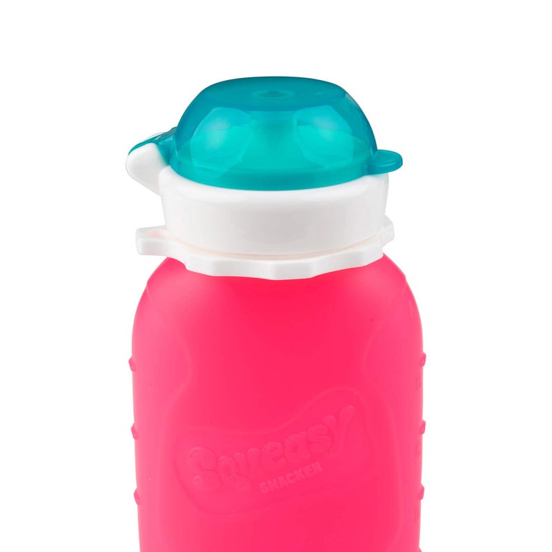 Squeasy Snacker Pink 6 oz Squeasy Snacker Spill Proof Silicone Reusable Food Pouch - for Both Soft Foods and Liquids - Water, Apple Sauce, Yogurt, Smoothies, Baby Food - Dishwasher Safe - Image 3