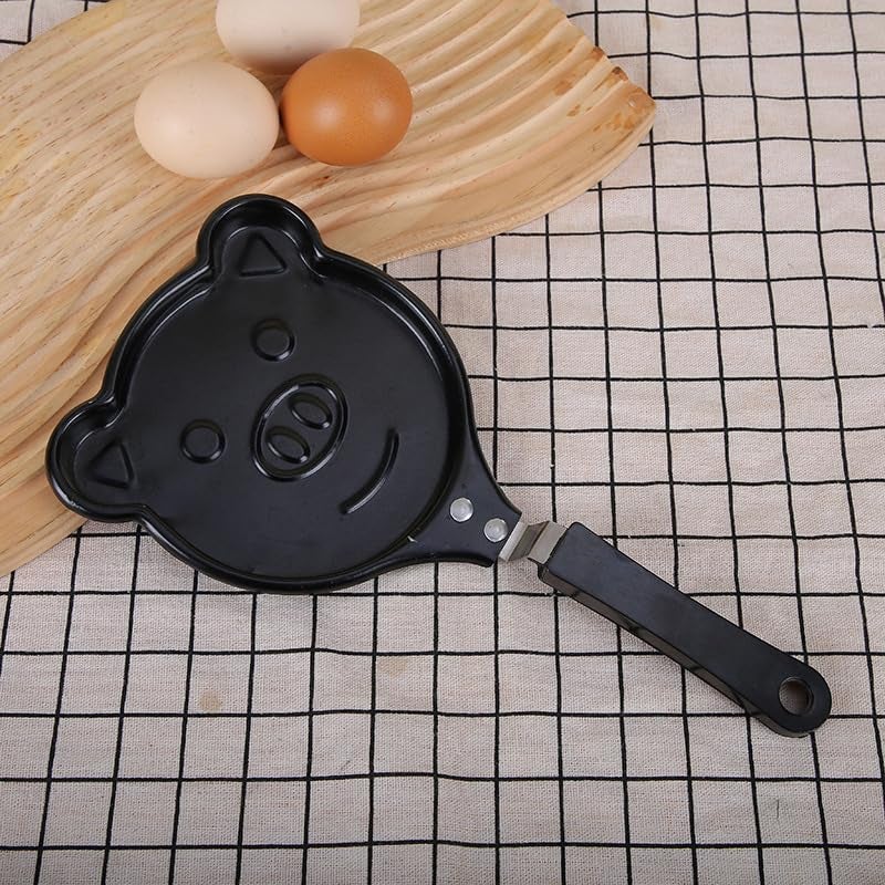 WENGTY Mini NonStick Cartoon Shape Frying Pan for Eggs Pancakes Omelettes Cute Pig Design Breakfast Cookware Compact Durable Black Steel Skillet for Kids Fun Cooking Portable Kitchen Tool - Image 1