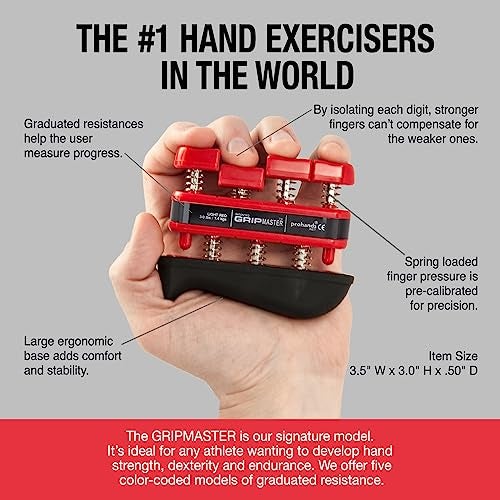 Prohands Gripmaster Rehab Hand Exerciser, Finger Exerciser (Hand Grip Strengthener), Spring-Loaded, Finger-Piston System, Added Palm Cushion, (3 lb Light Tension, Red-Gripmaster Rehab) - Image 4