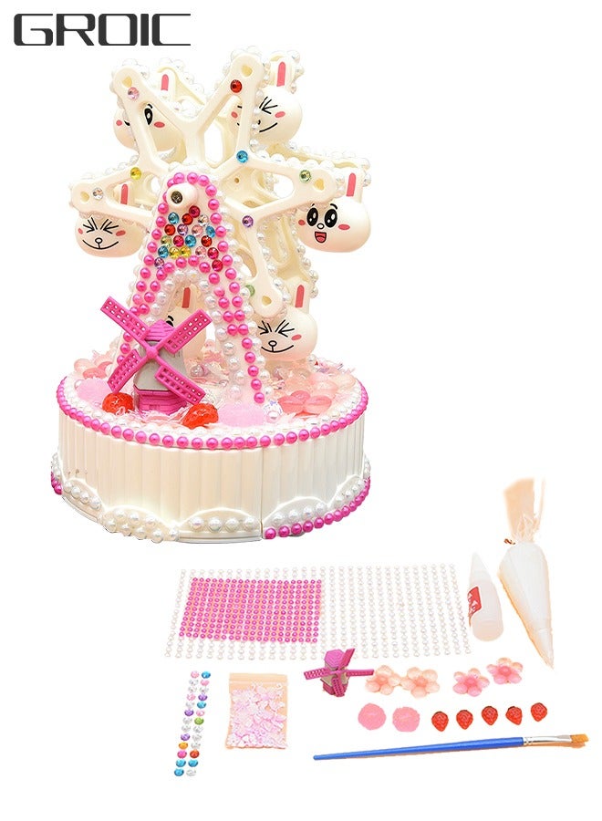 جرويك DIY Ferris Wheel Music Box Toy with Pearl Patch Diamond Patch Gift for Kids, Handmade DIY Material With Drill Children Puzzle Girl Toys - Image 1