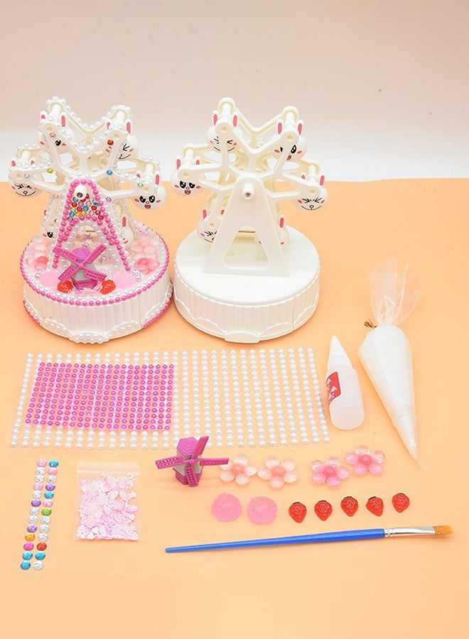 جرويك DIY Ferris Wheel Music Box Toy with Pearl Patch Diamond Patch Gift for Kids, Handmade DIY Material With Drill Children Puzzle Girl Toys - Image 2