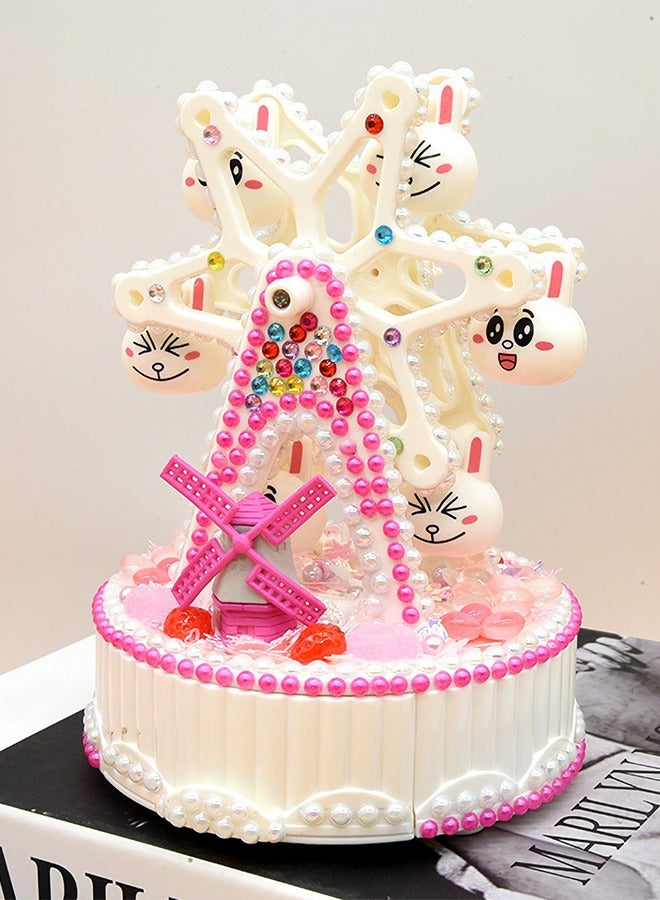 جرويك DIY Ferris Wheel Music Box Toy with Pearl Patch Diamond Patch Gift for Kids, Handmade DIY Material With Drill Children Puzzle Girl Toys - Image 4