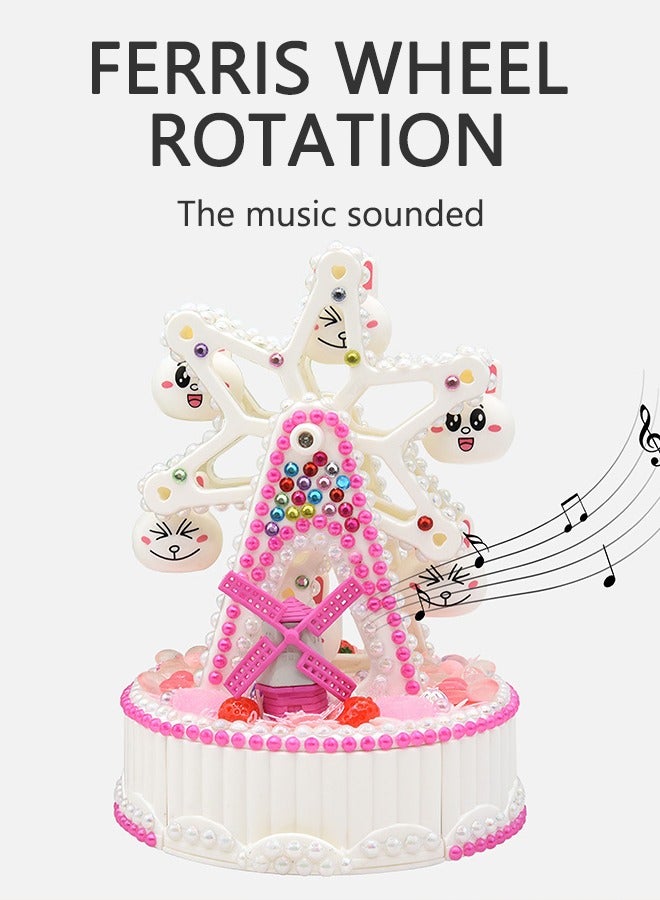جرويك DIY Ferris Wheel Music Box Toy with Pearl Patch Diamond Patch Gift for Kids, Handmade DIY Material With Drill Children Puzzle Girl Toys - Image 3