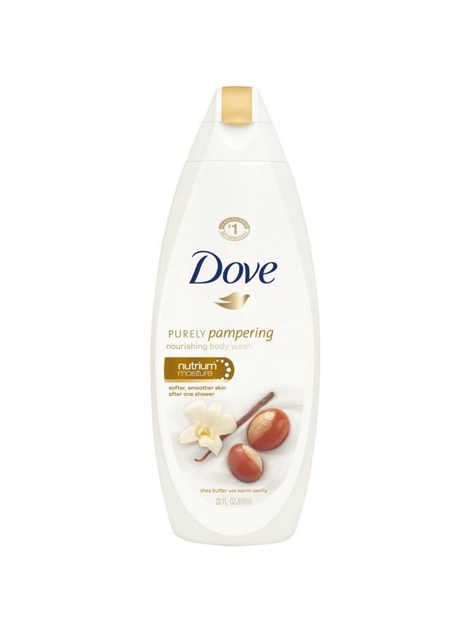 Dove Purely Pampering Nourishing Body Wash, Nutrium Moisture, Shea Butter with Warm Vanilla 22 oz (Pack of 6)