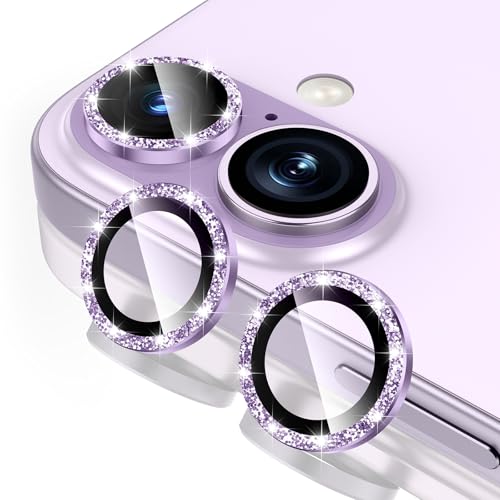 Tccvayar for iPhone 17 Camera Lens Protector with Installation Tray 9H Tempered Glass AntiScratch Ultra HD Clear Metal Individual Ring Camera CoverPurple Glitter - Image 1