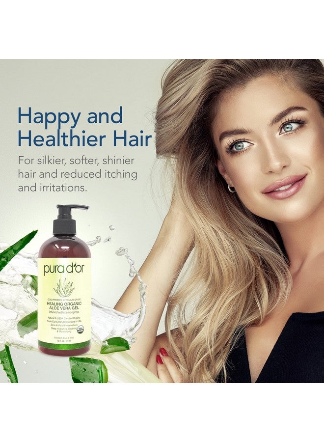 Pura d'or 16 Oz Organic Aloe Vera Gel Lemongrass All Natural Zero Artificial Preservatives Deeply Hydrating & Moisturizing Sunburn Bug Bites Rashes Small Cuts Eczema Relief Skin & Hair - Image 5