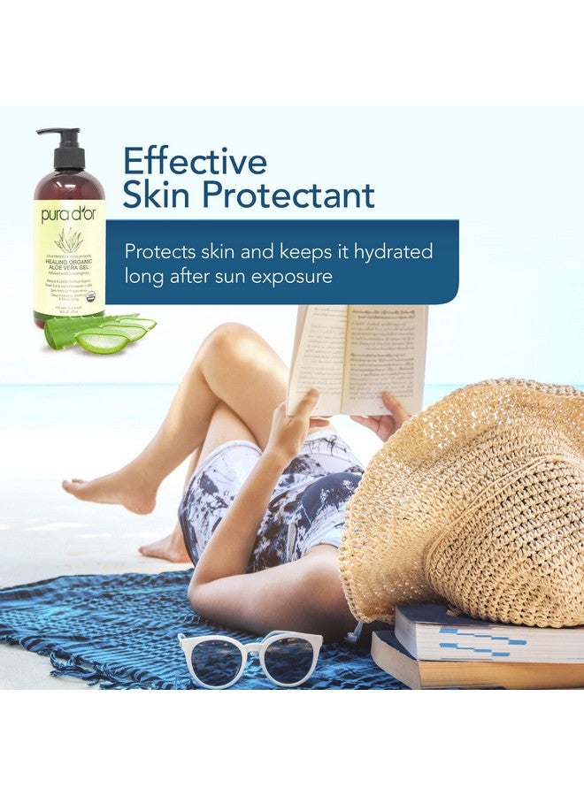 Pura d'or 16 Oz Organic Aloe Vera Gel Lemongrass All Natural Zero Artificial Preservatives Deeply Hydrating & Moisturizing Sunburn Bug Bites Rashes Small Cuts Eczema Relief Skin & Hair - Image 4