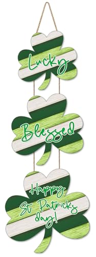 JEVUVU Shamrock St Patricks Day Door Decor, Wooden Saint Patrick's Day Wall Decorations, Irish Lucky Wood Home Sign for St. Patrick Day (Green) - Image 1