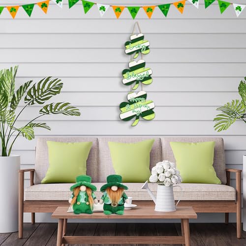 JEVUVU Shamrock St Patricks Day Door Decor, Wooden Saint Patrick's Day Wall Decorations, Irish Lucky Wood Home Sign for St. Patrick Day (Green) - Image 3
