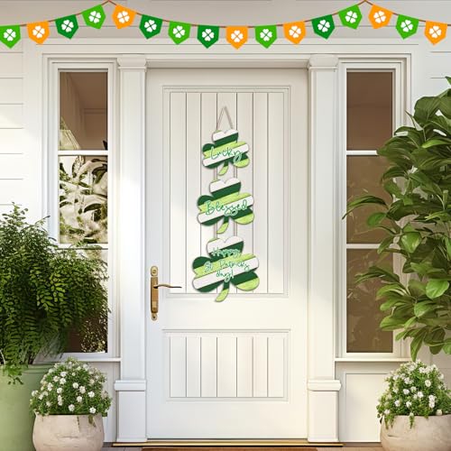 JEVUVU Shamrock St Patricks Day Door Decor, Wooden Saint Patrick's Day Wall Decorations, Irish Lucky Wood Home Sign for St. Patrick Day (Green) - Image 4