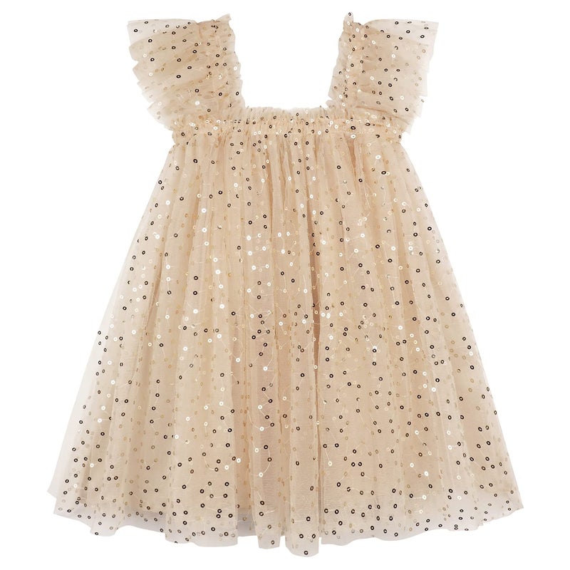 AGQT Baby Girls Tutu Dress Sleeveless Toddler Infant Tulle Tutu Dresses Birthday Party Layered Lace Mini Layers Dress Apricot-Gold Sequin Dot Size 18-24 Months - Image 1