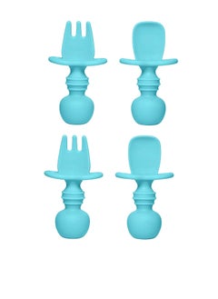 Excefore Silicone Baby Fork And Spoon Set, Silicone Tableware, Feeding Baby, Training Equipment, Baby Led Weaning Stage 1 Suitable For Over 6 Months (Blue，2 * Spoons and 2 * Forks)  - Image 1