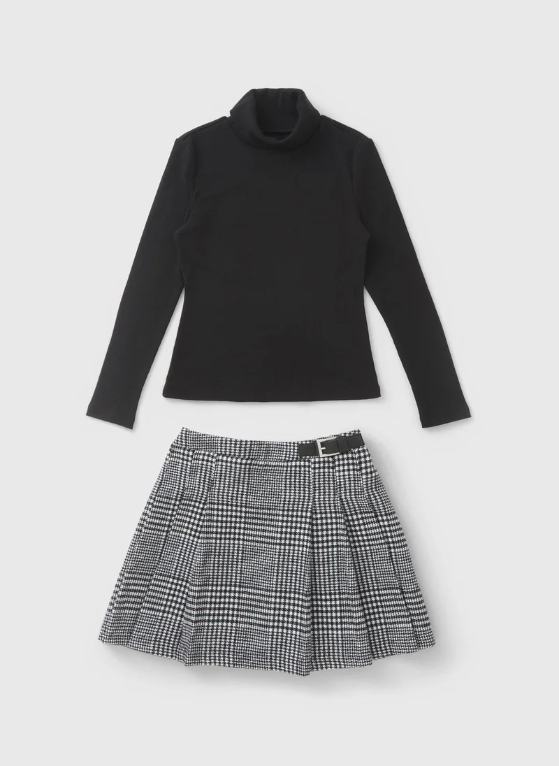 Matalan Girls Black Check Top & Skirt Set