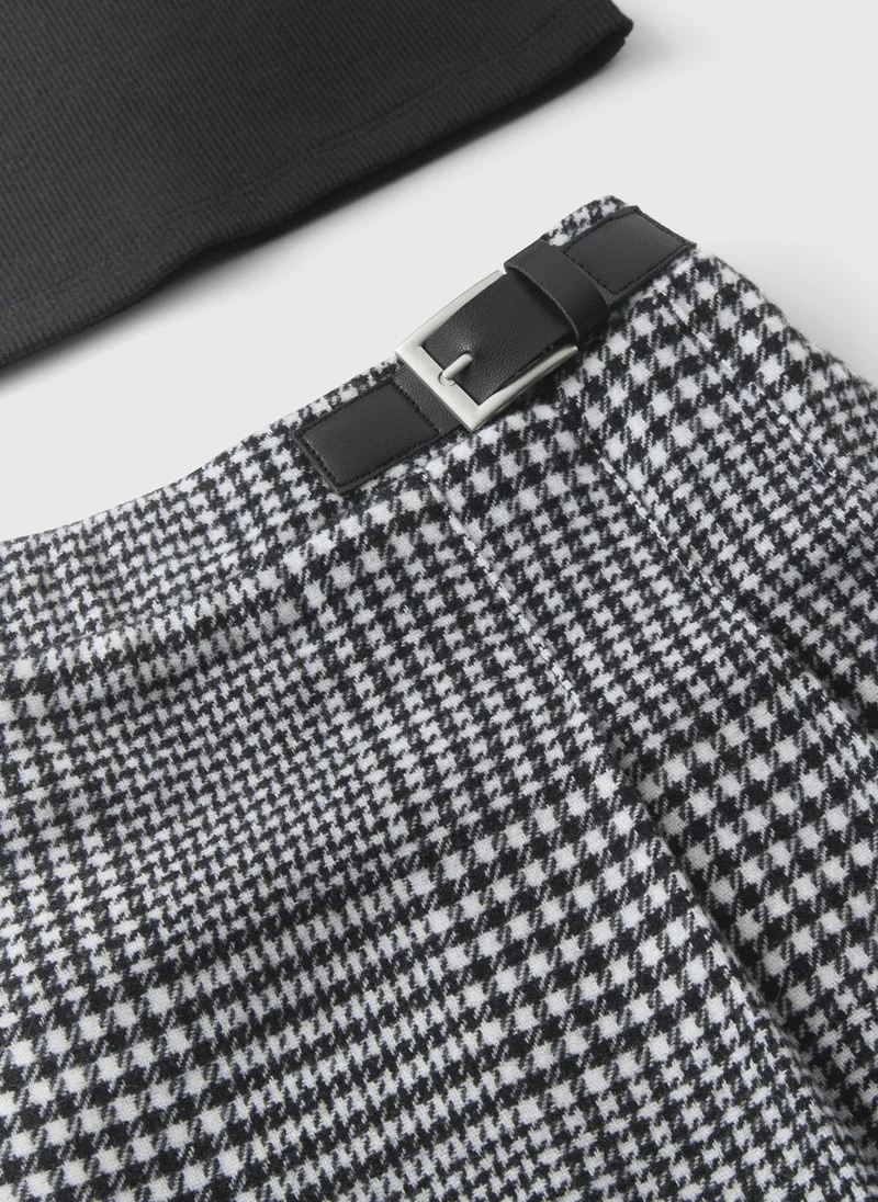 Matalan Girls Black Check Top & Skirt Set