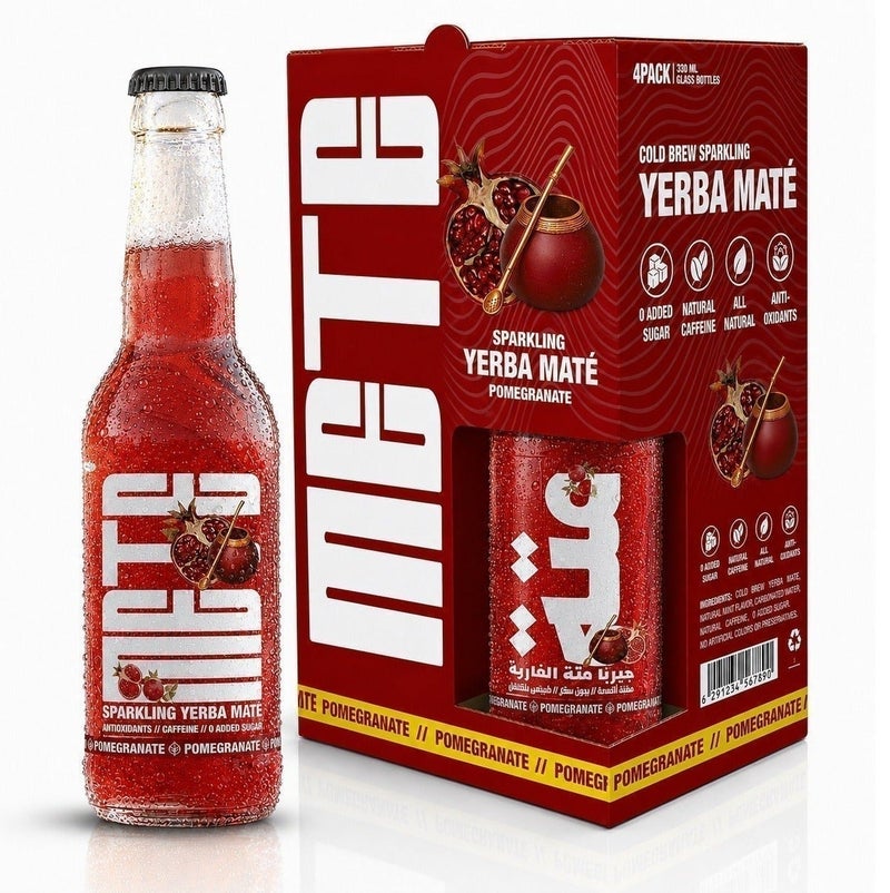 METE Sparkling Yerba Mate - Pomegranate Flavor - Carton - 24 x 330ml - Natural Caffeine Drink - Antioxidants - No Preservatives - UAE - Image 2