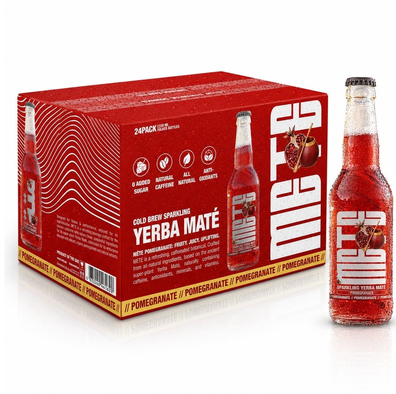 METE Sparkling Yerba Mate - Pomegranate Flavor - Carton - 24 x 330ml - Natural Caffeine Drink - Antioxidants - No Preservatives - UAE - Image 1