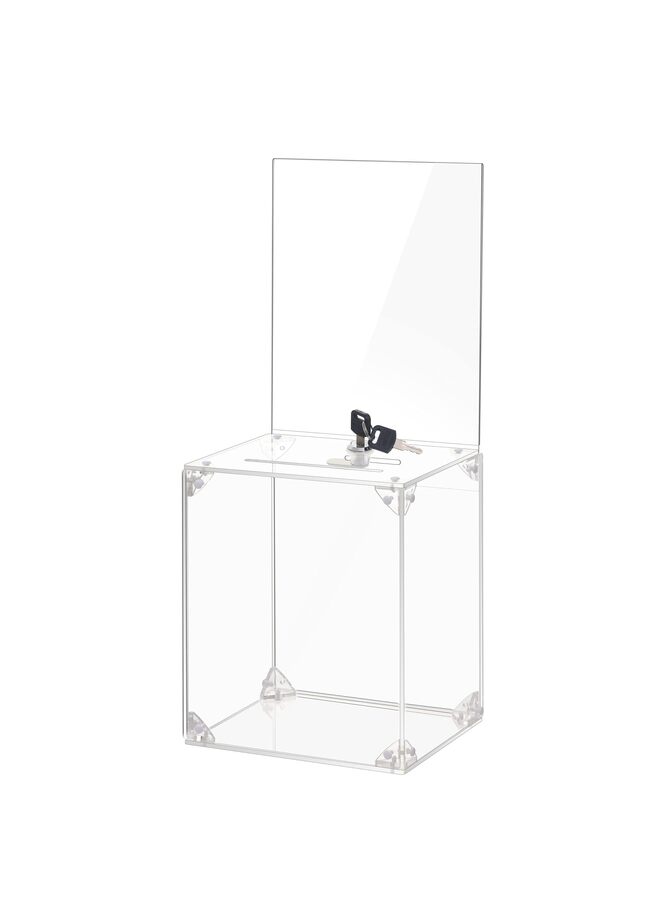 Donation box with lock, ballot box with sign holder, suggestion box for voting storage containers, raffle box, tip jar, deposit box 6.1" x 4.3" x 3.8" (Color : Clear) - Image 1