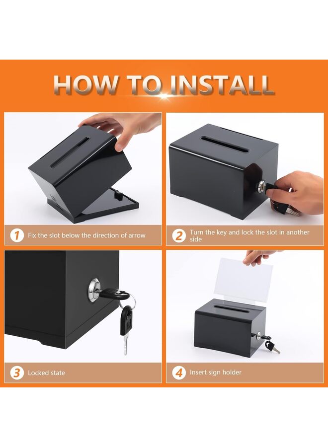 Donation box with lock, ballot box with sign holder, suggestion box for voting storage containers, raffle box, tip jar, deposit box 6.1" x 4.3" x 3.8" (Color : Clear) - Image 4