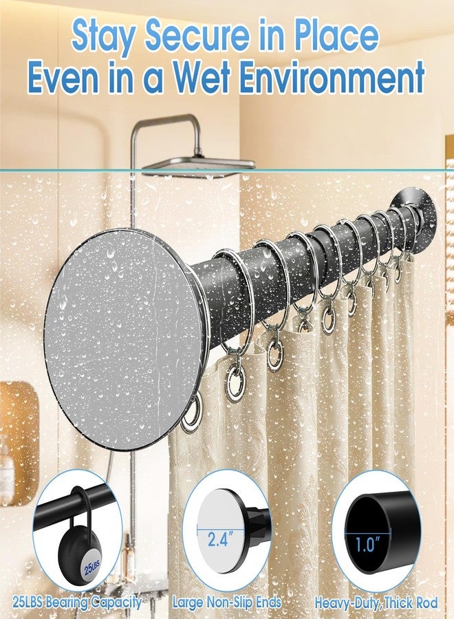 TasticTotes Shower Curtain Rod 30-64 Inch, 1" Diameter Adjustable Spring Tension Rod No Drill Required, Rustproof Stainless Steel, Anti-Slip Bathroom Rod, Black, Matte Finish - Image 3